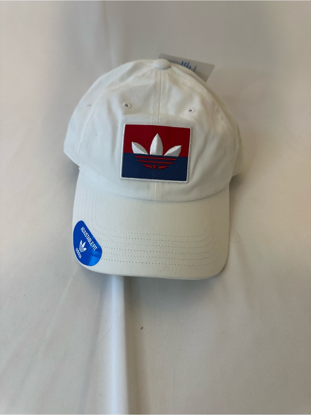 adidas White Baseball Cap with Red & Blue Trefoil Patch